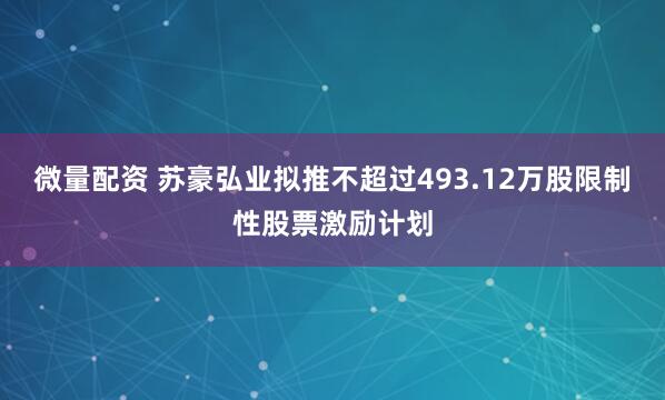 微量配资 苏豪弘业拟推不超过493.12万股限制性股票激励计划