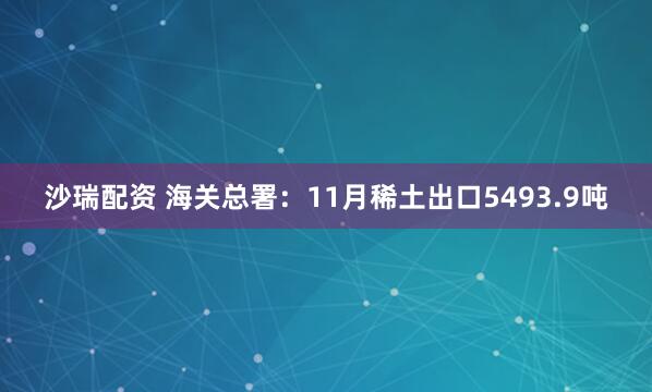 沙瑞配资 海关总署：11月稀土出口5493.9吨