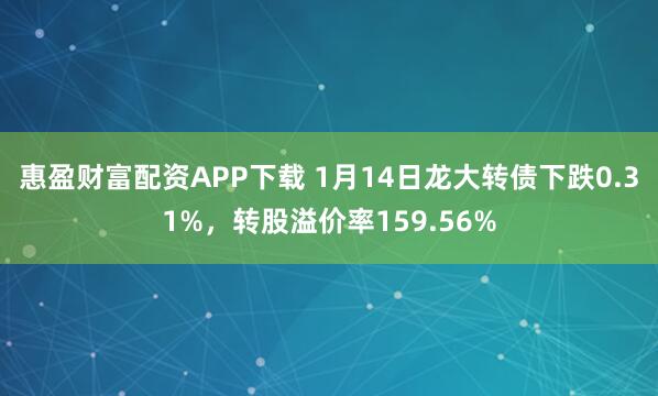 惠盈财富配资APP下载 1月14日龙大转债下跌0.31%,转股溢价率159.56%